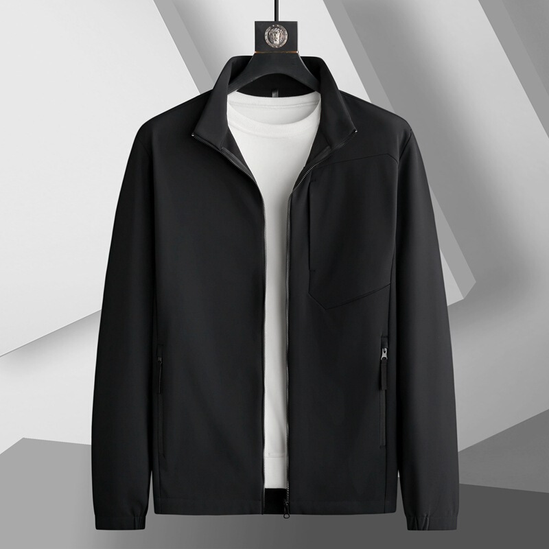 Fat Boy 2023 Autumn and Winter Thin Velvet Nylon Soft Shell Jacket Men's Plus Fat Plus Casual Stand Collar Jacket One Piece Dropshipping