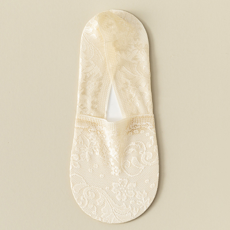 Calcetines de barco de corte profundo de encaje jacquard para mujer Calcetines de barco invisibles absorbentes de sudor de primavera y verano Calcetines de barco bajos de corte bajo para mujer