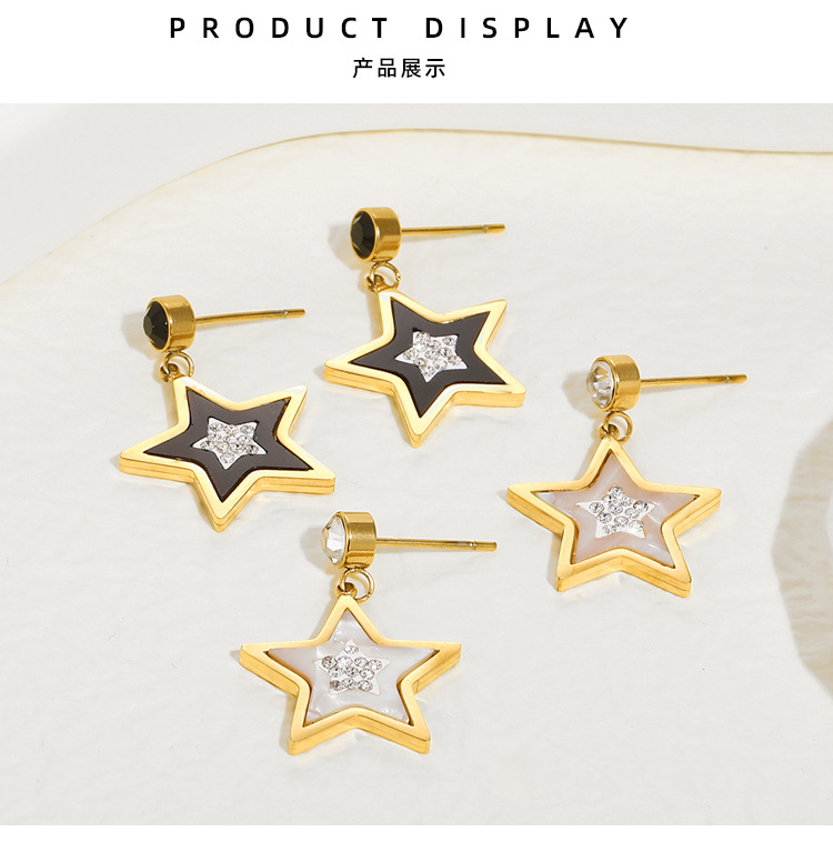 Fashion Five-pointed Star Diamond 14k Gold Plated Titanium Steel Earrings display picture 4