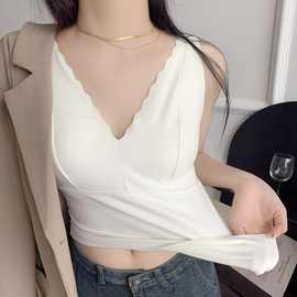 秋冬德绒保暖背心女乳胶胸垫固定杯加绒加保暖内衣女保暖上衣打底