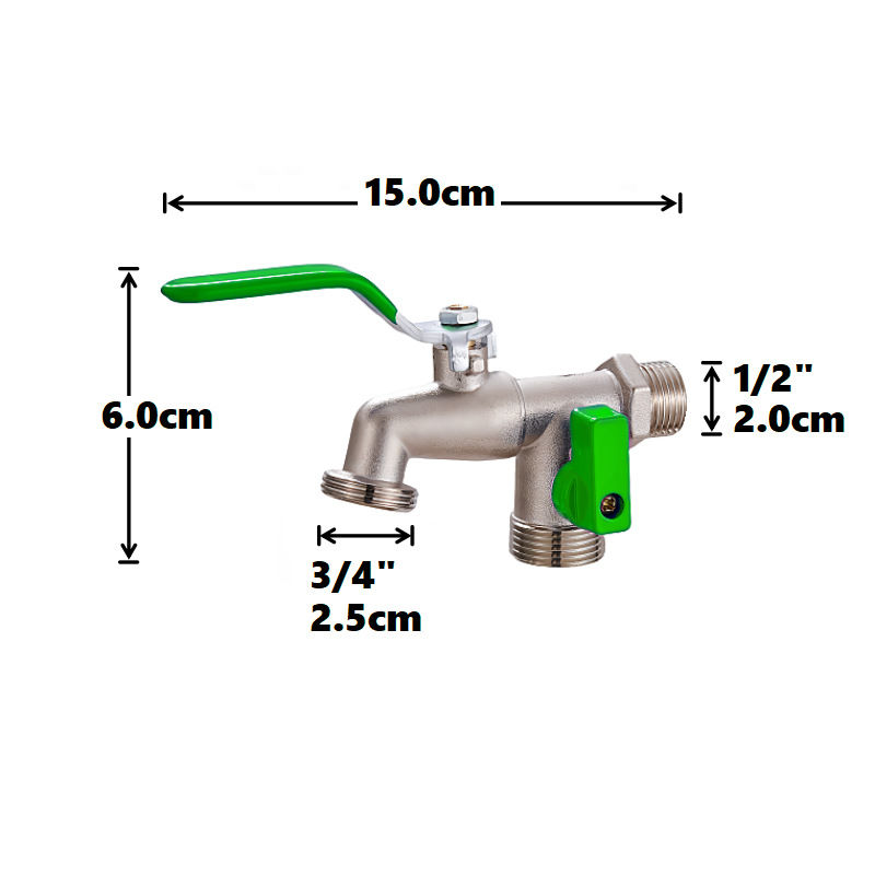Cross-border exclusive gardening double water outlet zinc alloy faucet, one in and two out double pacifier, belt faucet [green] undefined
