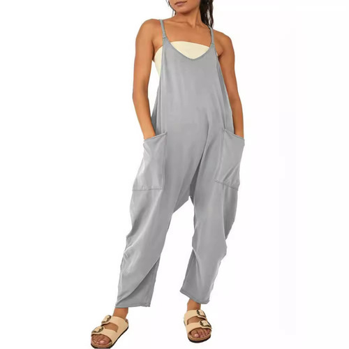 Women's Fashion Size Independent Store Solid Color Zipper Pouch Strap Bodysuit Fat Hip Pants