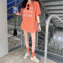 夏装2025新款韩版洋气宽松中长款上衣BF闺蜜装字母短袖T恤女ins潮