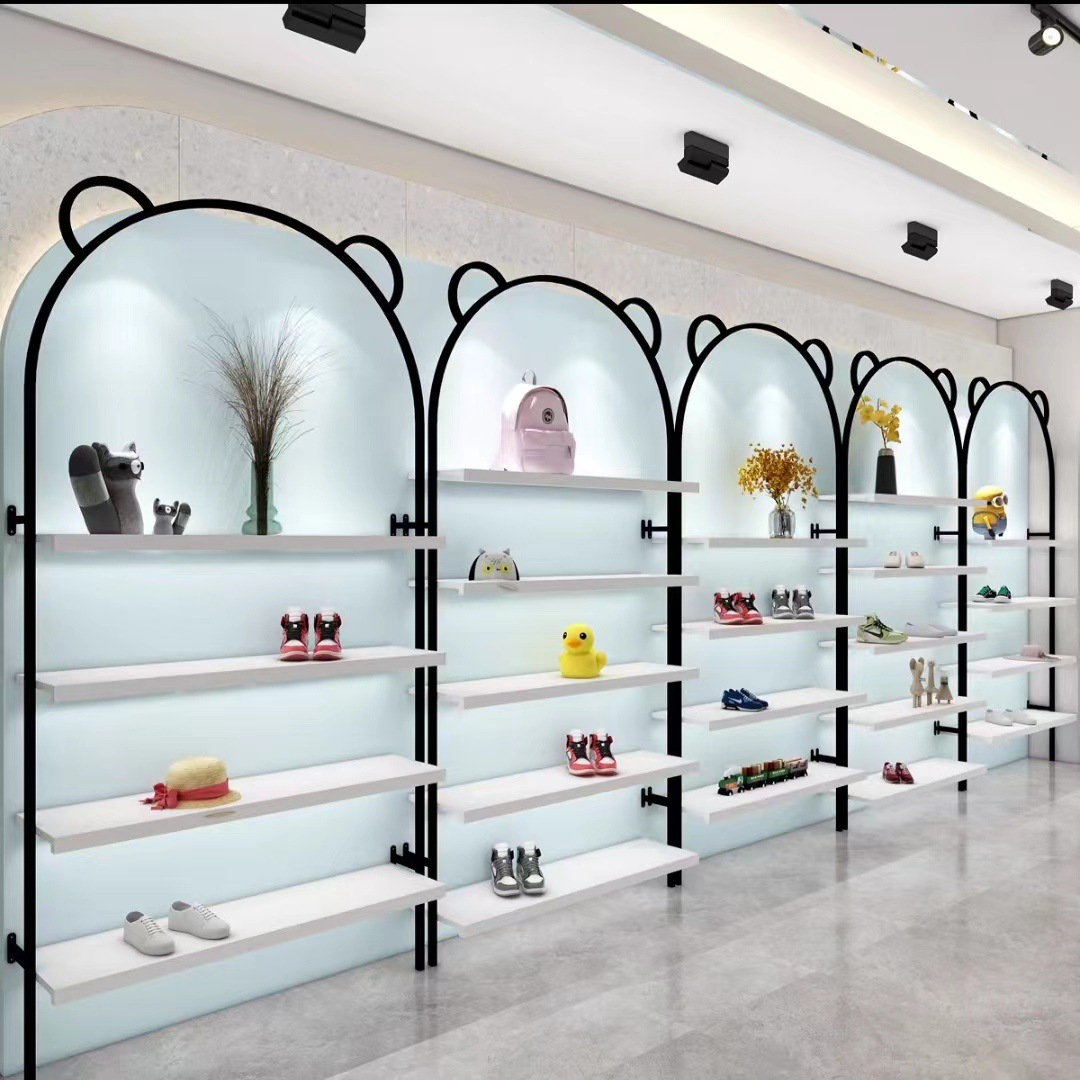 商场童鞋店鞋架靠墙鞋子展示架组合童趣鞋货架装修多层男女展示柜
