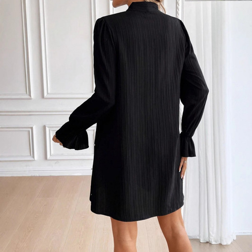 International Trade 2025 Early Spring Independent Store European and American Women's Laced Bead Long-Sleeve Solid Color Dress
