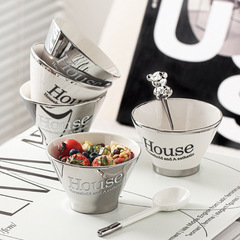 輕奢銀色現代陶瓷北歐餐具家用碗碟組合喬遷送禮高顏值斗笠碗批發