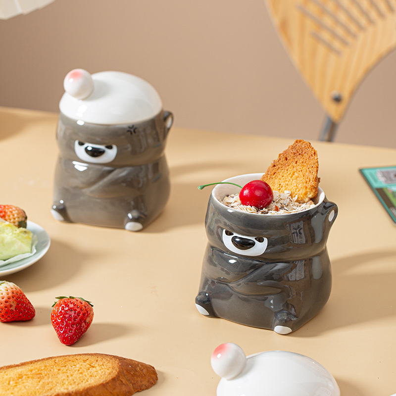 Tazas de cerámica de leche de cabeza plana, tazas de café de dibujos animados, tazas de agua de pareja, regalos de interés transfronterizo