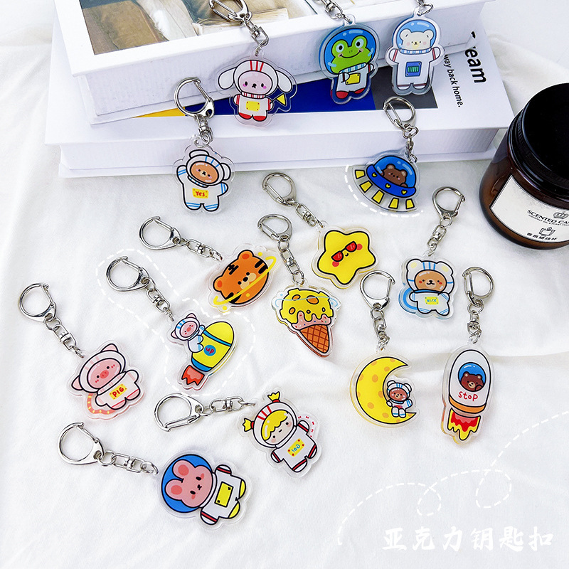 Cartoon Astronaut Double-sided Transparent Acrylic Keychain Pendant Cute Spaceman Key Ring Small Gift Hanging Ornaments