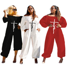 YX513 亚马逊独立站热卖 长袖时尚宽松口袋连体裤 刺绣FAITH