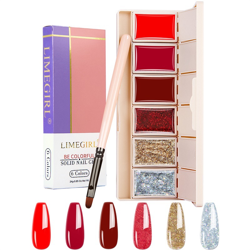 2022new 6-color crema sólido pegamento de sombra de ojos plato conjunto fototerapia esmalte de uñas pegamento traje transfronterizo exclusivo