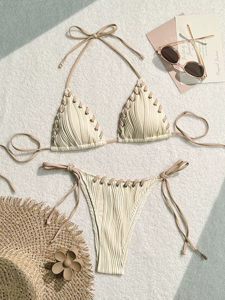 2026 European and American Summer New Style Sexy Solid Color Foreign Trade Bikini Women's Beach Vacation Ins Swimsuit