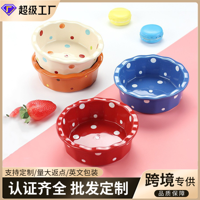 Wholesale Household Salad Bowls, Ceramic Polka Dot Baking Bowls, Daily Use Baking Pasta Baked Rice Baking Trays, Cream-Colored Tableware Wholesale Household Salad Bowls, Ceramic Polka Dot Baking Bowls, Daily Use Baking Pasta Baked Rice Baking Trays, Cream-Colored Tableware
