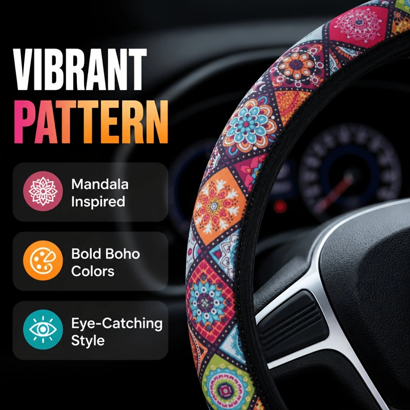 Elastic Printed Steering Wheel Cover Without Inner Ring, Specially Designed for Aliexpress, Amazon, Temu, Cross-Border Foreign Trade, New Model