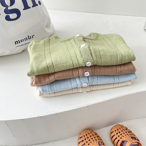  Spring and Autumn New Product Soft and Thin Hollow Cotton Baby Knitted Cardigan Baby Sun Protection Shirt Breathable Jacket