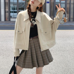 AL米白色休闲显瘦短外套春秋女2025新款韩系宽松时尚百搭夹克上衣