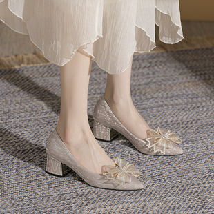 2023 New Pointed High Heels Large Size Wedding Shoes Bridal Shoes Small Size Shallow Women's Shoes All-match Fashionable Single-layer Shoes