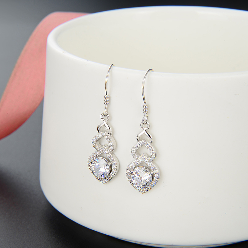Estilo simple diamante completo elegante gancho para la oreja estilo japonés y coreano s925 pendientes de diamantes artificiales de plata pequeños pendientes de joyería popular fresca