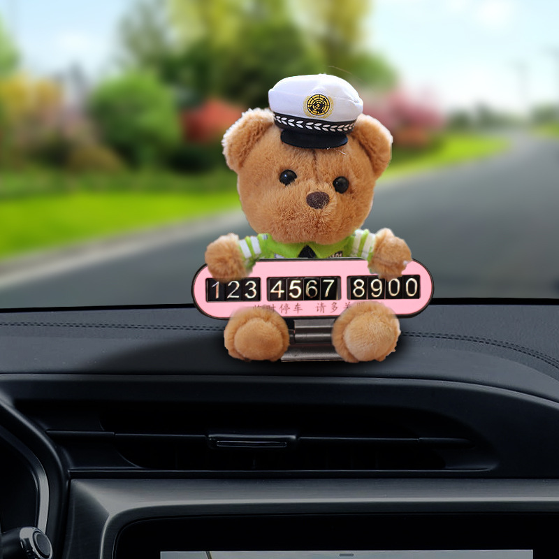 Lindo y divertido policía de tráfico de dibujos animados oso policía conejito pequeño número de estacionamiento temporal placa decoración del automóvil suministros del automóvil