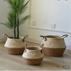 草編みの花かご、手編みのバスケット、風水インテリア、リビングルームの花瓶飾り、籐かごの装飾、草編みの花かご収納