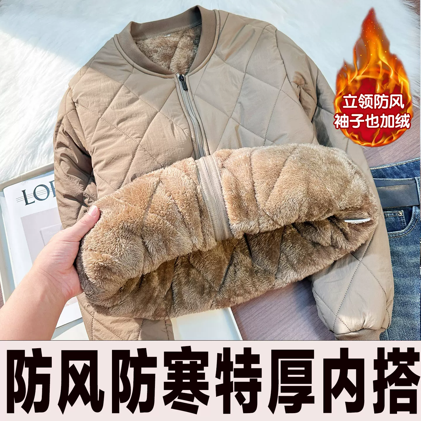 防风寒特厚内搭羽绒棉袄男士作服打底加厚内胆棉衣加绒户外棉服