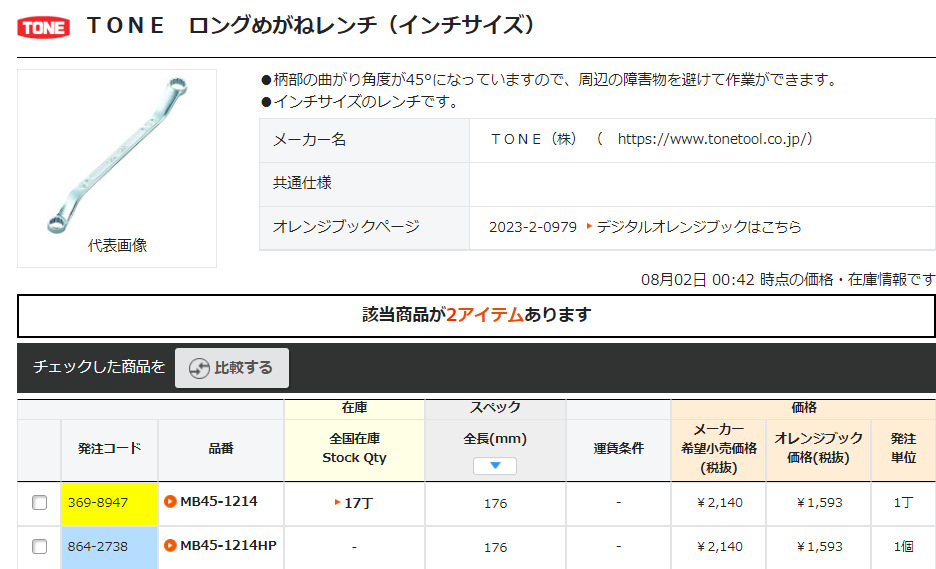 日本TONE前田 MB45-1214 1618 2022 2425 2628 3032 英制梅花扳手