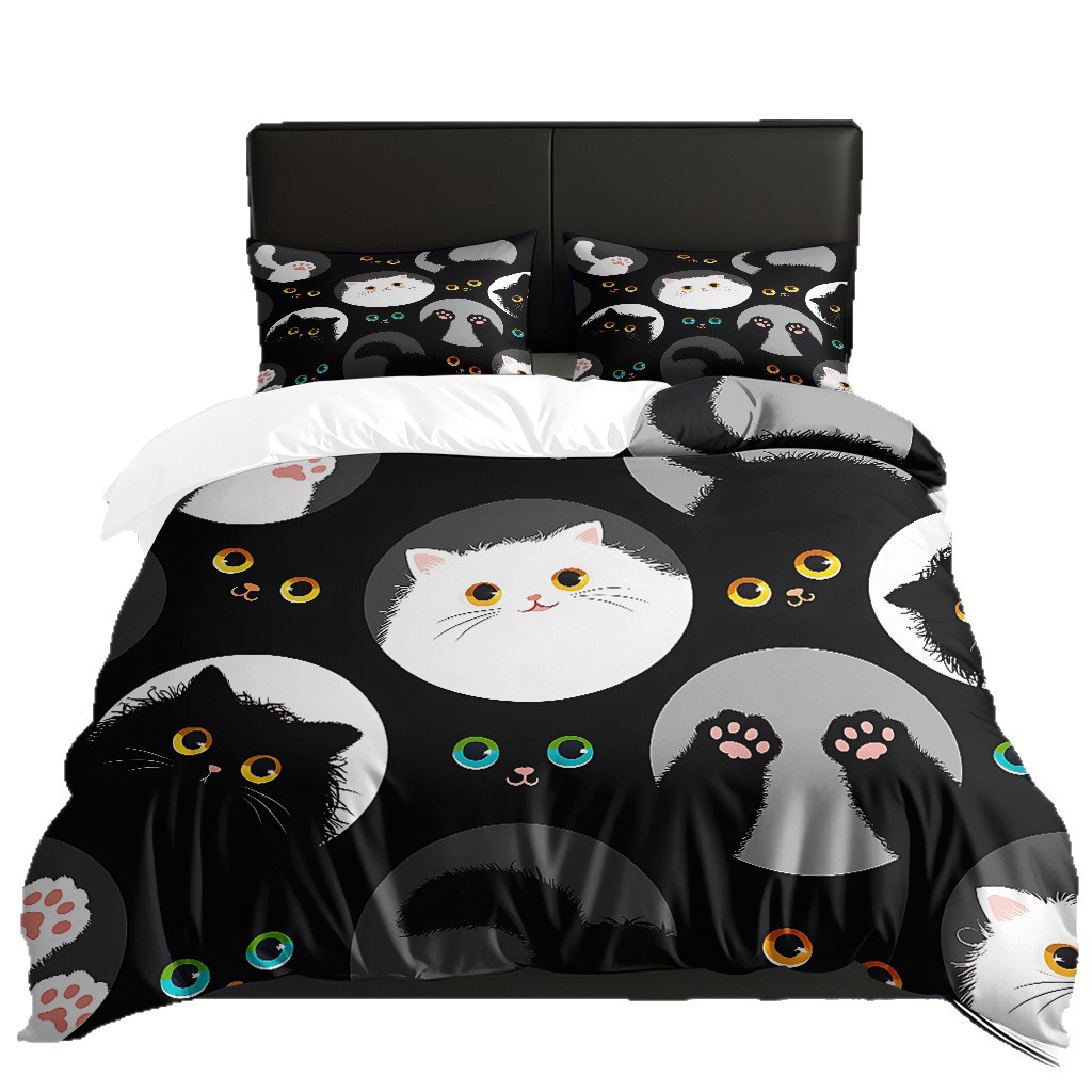 Transfronterizo piel transpirable abrasión caricatura gatito kit de edredón de impresión digital fuente de fábrica adaptada TEMU JIT