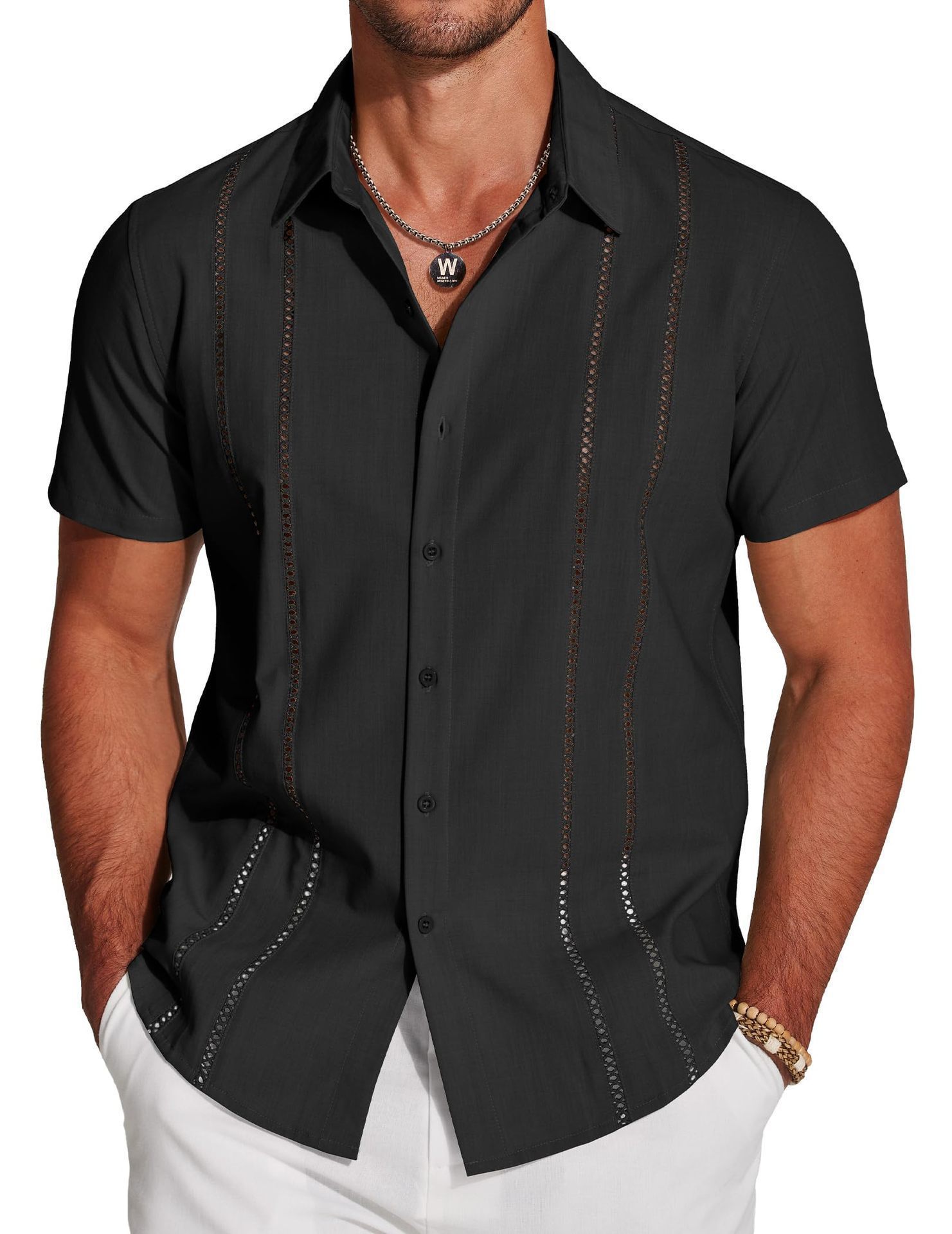 Camicia da uomo versatile, nuova moda, tinta unita, manica corta, stampa digitale 3D_voghion.com