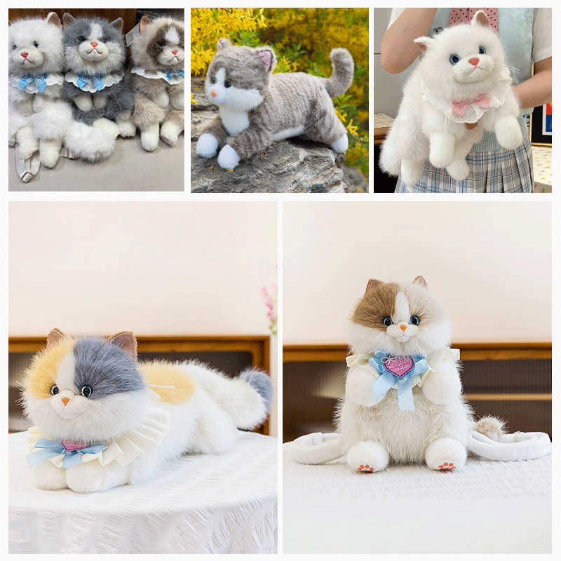 Simulated Ragdoll Cat Doll Cute Lying Cat Doll Stuffed Toy Creative Long Stuffed Cat Backpack