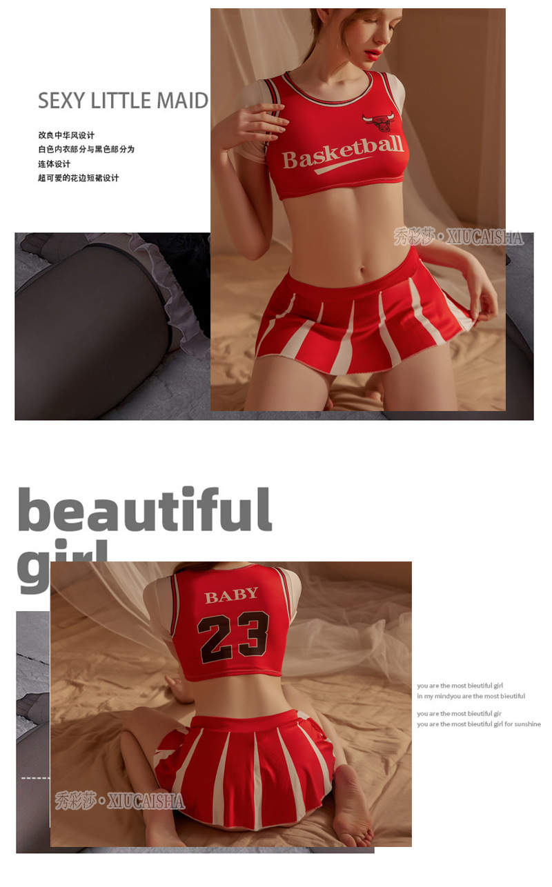 Cheerleader Roleplay Costume Set with Top, Mini Skirt and Thong — detail image 7