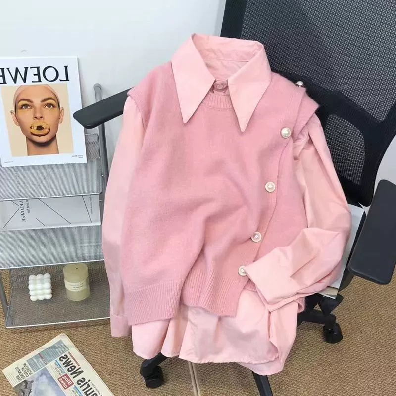 Японский свободный костюм вязаный свитер женский 2024 весна и осень новый продвинутый жилет