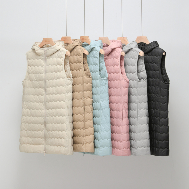 Pinghu Lightweight down Vest for Women, Mid-Length with Hood, 2026 Autumn and Winter New Model, 90% White Duck down Lining, Warm Vest