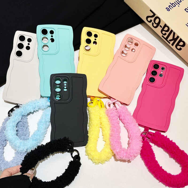 Casual Wavy Edge Fluffy Plush Lanyard Suitable for Samsung S25Ultra Mobile Phone Case A16 Portable Anti-Fall Protection
