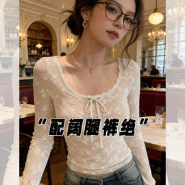 仅用于产品展示勿拍-纯欲蕾丝打底衫女春秋冬高级感皮草内搭T恤修