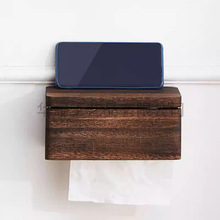 实木纸巾盒厕所卫生间擦手抽纸盒壁挂式置物架中式家用餐桌收纳盒
