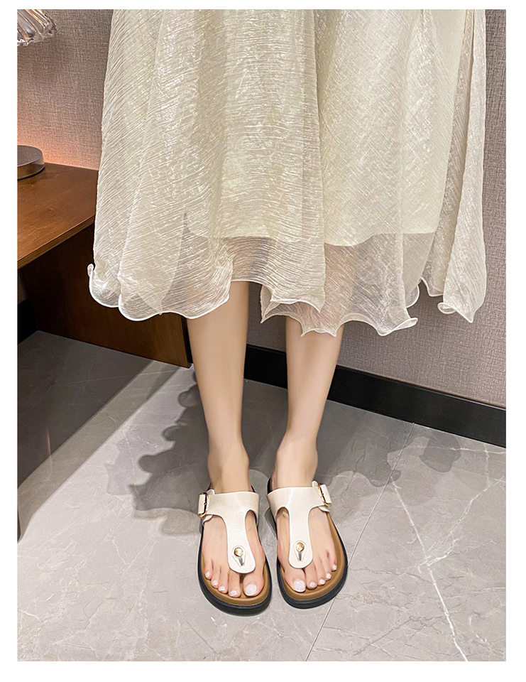 Dép sandal nữ quai ngang da bò thật đế dày phong cách Hàn Quốc — Màu Kaki mặt nhung, Màu đen mặt nhung, Trắng sữa vân vải chi tiết 40