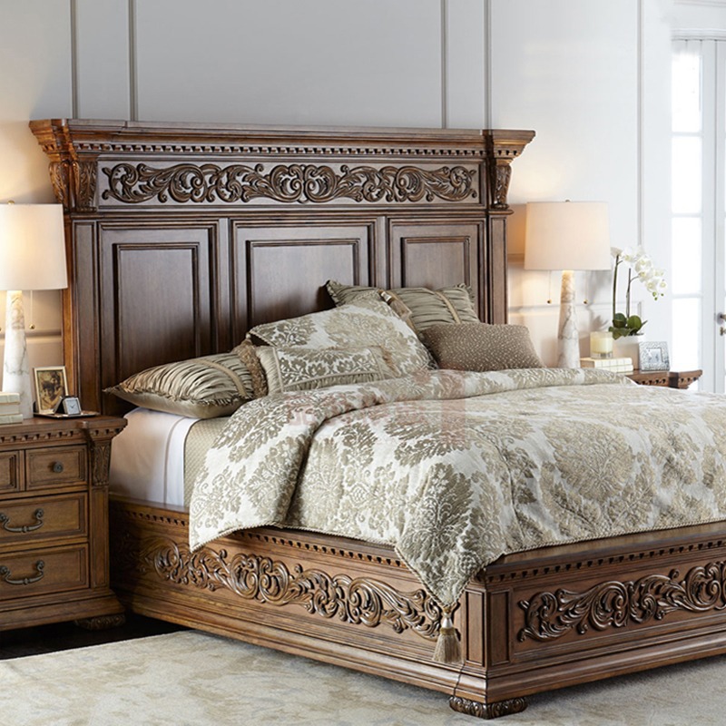 French American Solid Wood Retro Distressed Double Sofa American Luxury Bedroom Solid Wood Carved Double Bed Can Be Customized French American Solid Wood Retro Distressed Double Sofa American Luxury Bedroom Solid Wood Carved Double Bed Can Be Customized