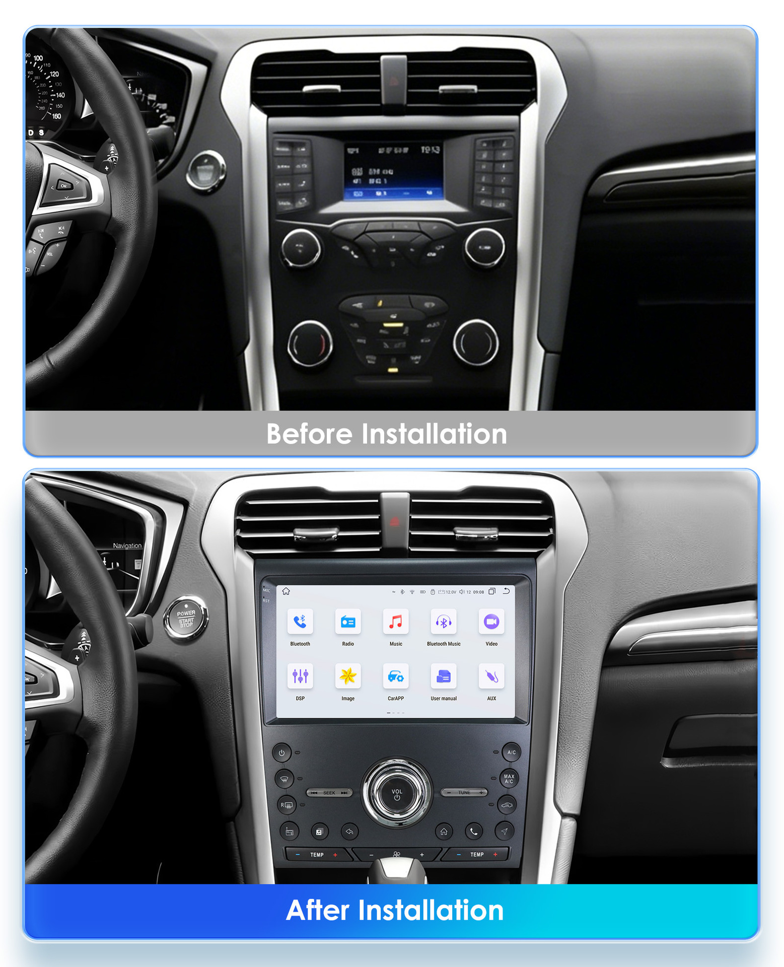 Compatible with Ford Mondeo and Ford Fusion 2nd generation (models 2013-2019) large-screen Android car navigation with CarPlay