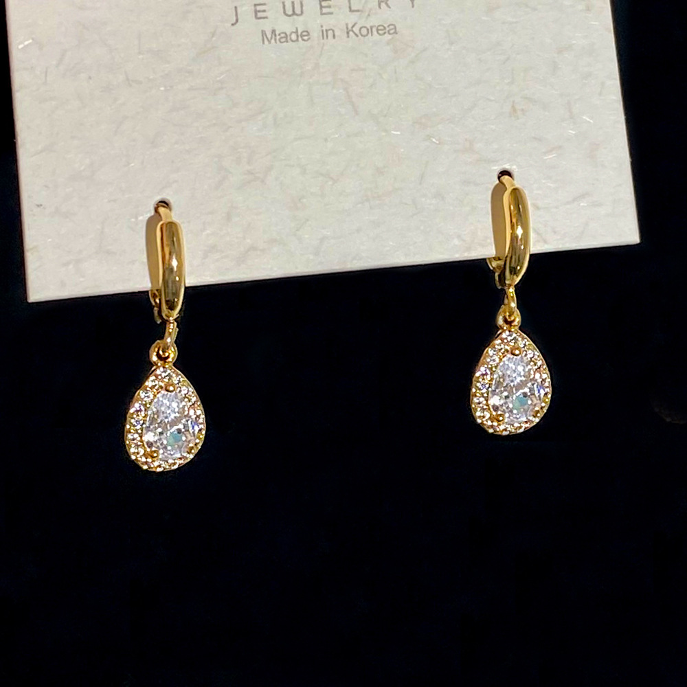 1 Pair Simple Style Water Droplets Inlay Copper Zircon Drop Earrings display picture 3