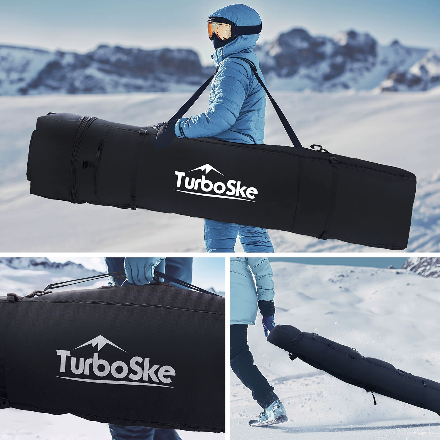 Сумка для сноуборда TurboSke с роликовыми накладками, вмещает лыжи, ботинки и т.д., до 190 см