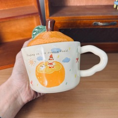 大吉イタリアみかん陶磁器カップ蓋付きかわいい猫マグカップ新年プレゼントコーヒーカップオフィスコップ