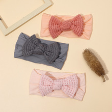 外贸跨境新款儿童头饰宝宝毛线蝴蝶结宽发带婴儿弹性尼龙头带批发