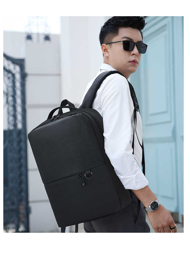 Business Casual Backpack Embossed Derm Fabric Usb Men's Backpack Backpack 15.6-inch Laptop Bag display picture 10