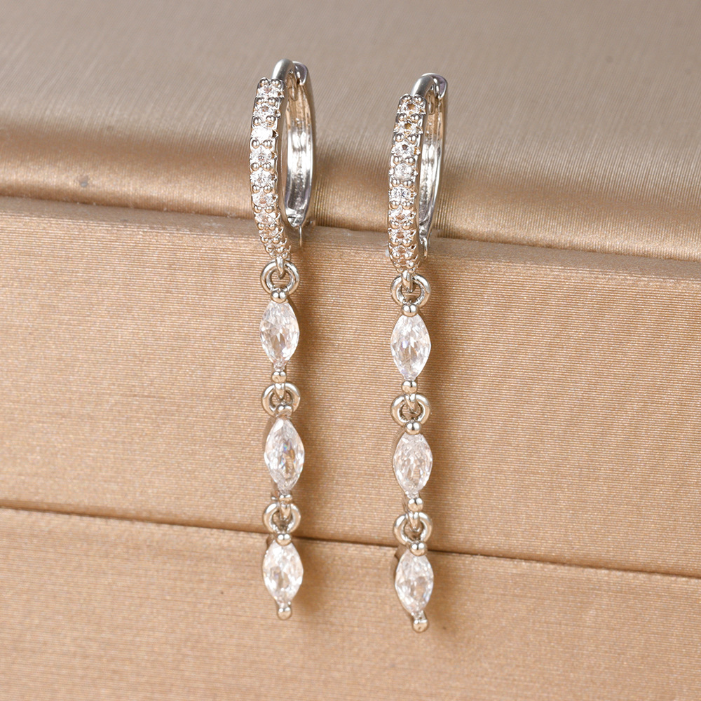 8g Weight 925 Sterling Silver Ear Needle Material Zircon Inlay Material Charm Sleeper Hoop Earrings, Drop Earrings Classification 1 Pair Quantity Daily, Street Occasion Copper Material Geometric, Water Droplets Pattern All Seasons Season Women's Gender Plating Design Elegant, Vintage Style Style 1 Pair Elegant Vintage Style Geometric Water Droplets Plating Copper Zircon Drop Earrings 9