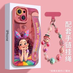 ピンクのプリンセスアップル15promax携帯電話ケース新型リストストラップ付きスタンド16plus紫16proかわいい