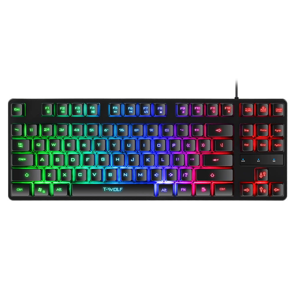 T-Wolf новая клавиатурно-мышиная гарнитура TF260 87 клавиш подсветка, игровая USB проводная трёхсекционная