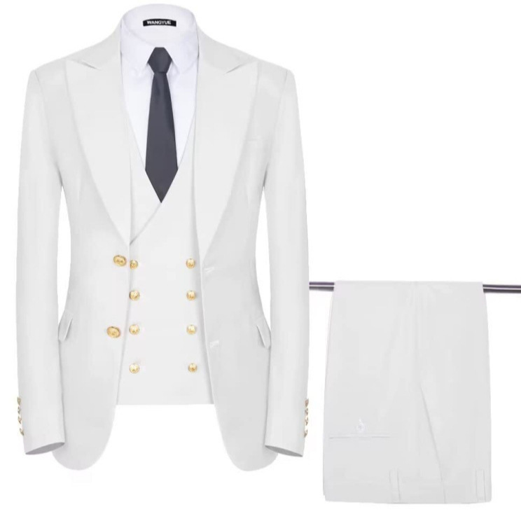 African Cross Border Men's White Suit Slim-fit Three-piece Wedding Groom Tuxedo Suit Prom Suit African Cross Border Men's White Suit Slim-fit Three-piece Wedding Groom Tuxedo Suit Prom Suit