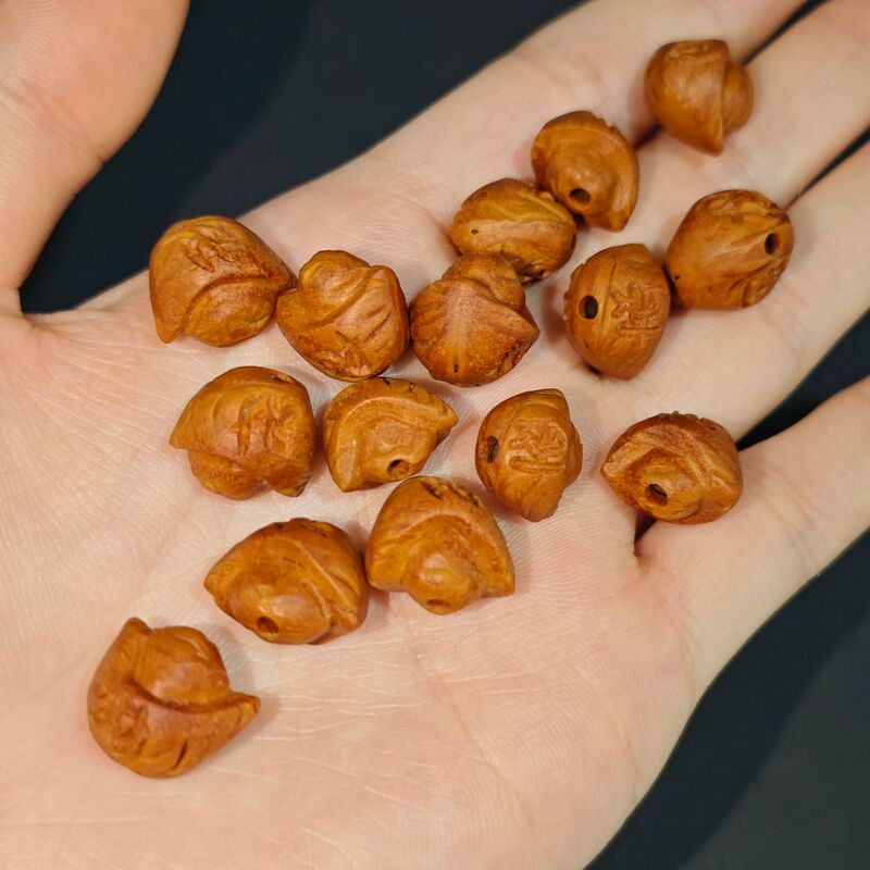 桃核雕刻桃篮配珠手串儿童吊坠手工diy手链材料桃核长命锁福字锁|undefined