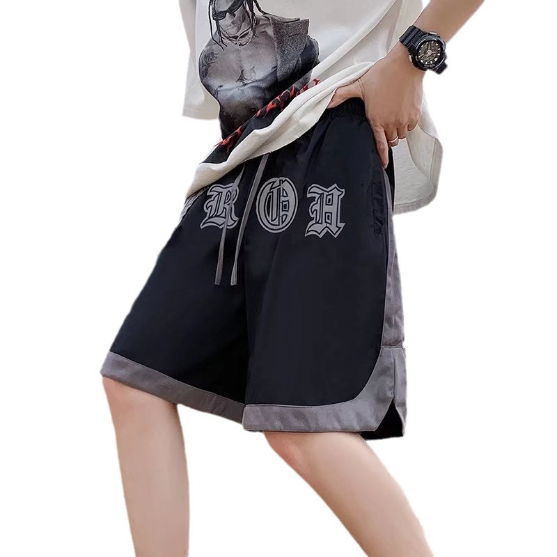 Marca de moda callejera europea y americana 2024 primavera y verano nuevo producto ligero camaleón contraste color bordado moda deportes casual pantalones cortos hombres