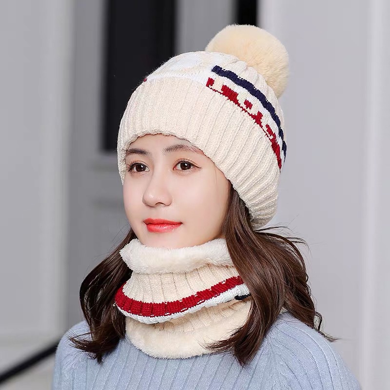 100% Cotton Fleece Winter Scarf Set Warm Knitted Sun Outdoor Thickened Windproof Wool Hat With Wide Brim_voghion.com
