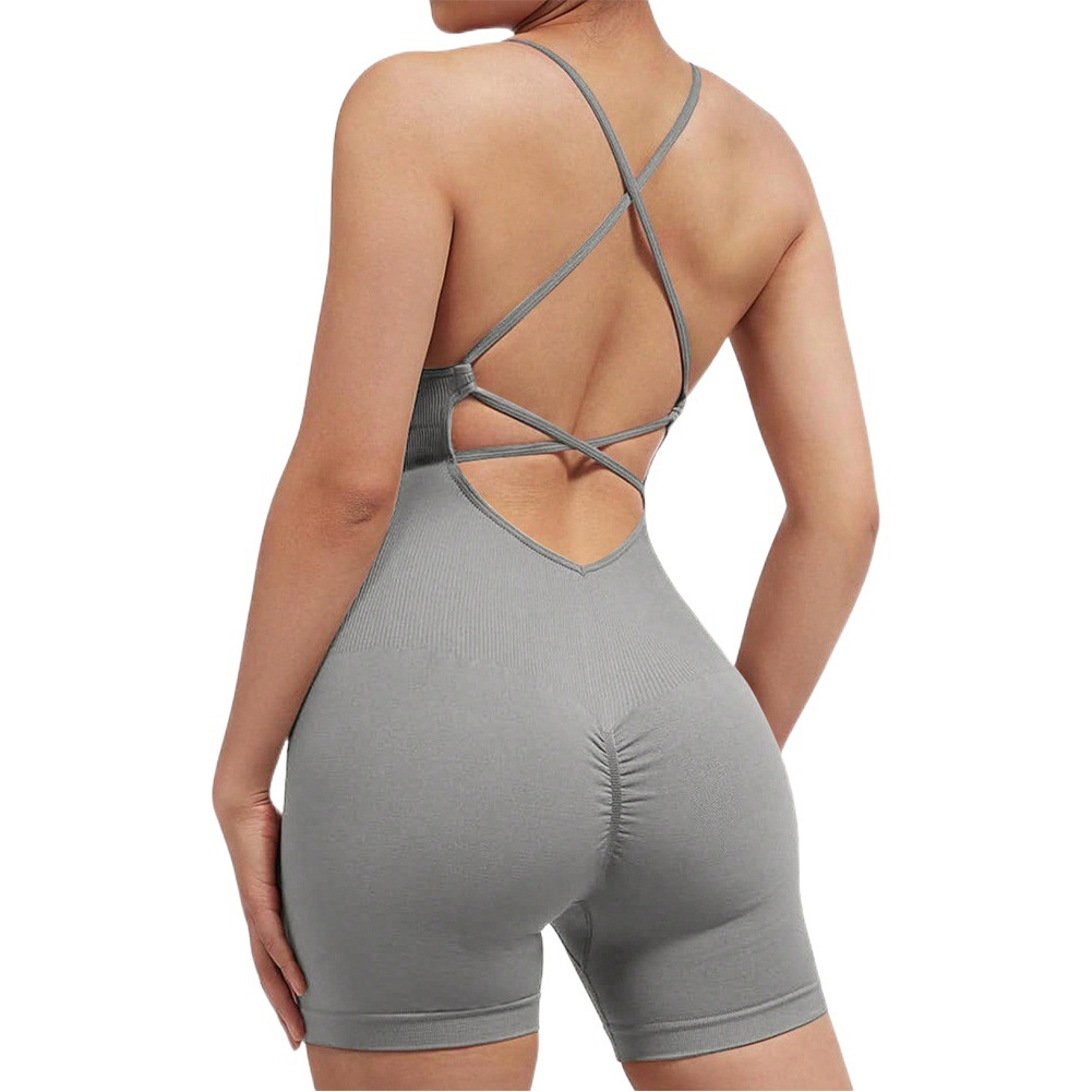 Cross-Border European and American Seamless Sexy Peach Butt Jumpsuit Fitness Wear Without Embarrassing Lines Sports Beautiful Back Jumpsuit Yoga Wear